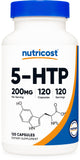 Nutricost 5-HTP Supplement 200mg 120 Vegetarian Capsules front view