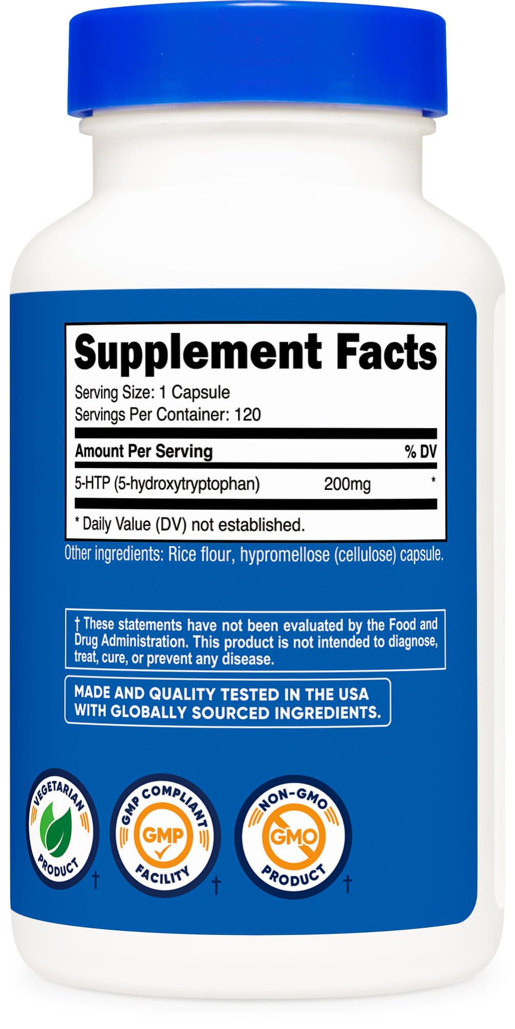 Nutricost 5-HTP Supplement capsules with measuring spoon