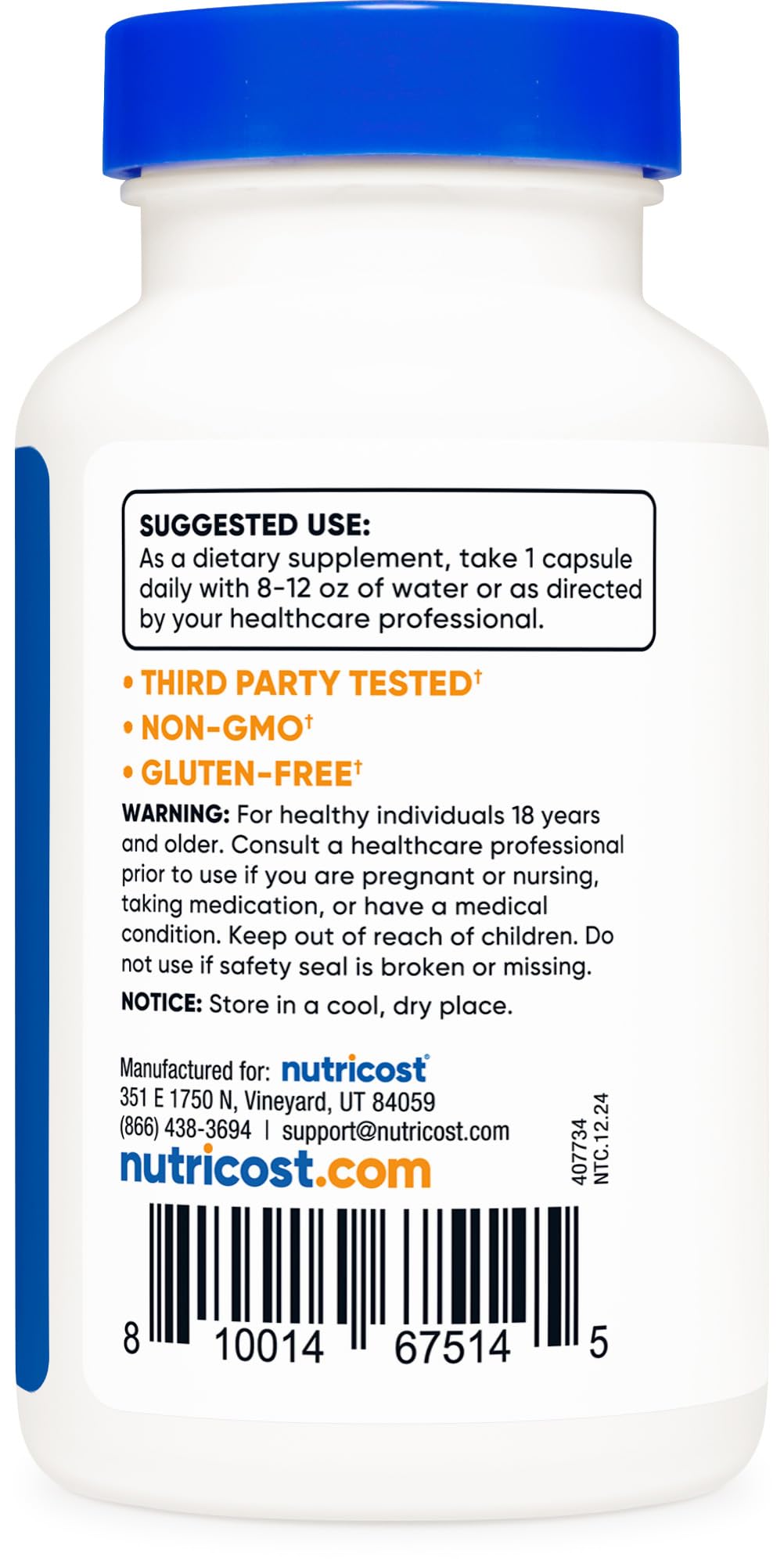 Nutricost 5-HTP Supplement side view of bottle