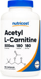 Nutricost Acetyl L-Carnitine 500mg 180 Capsules front view