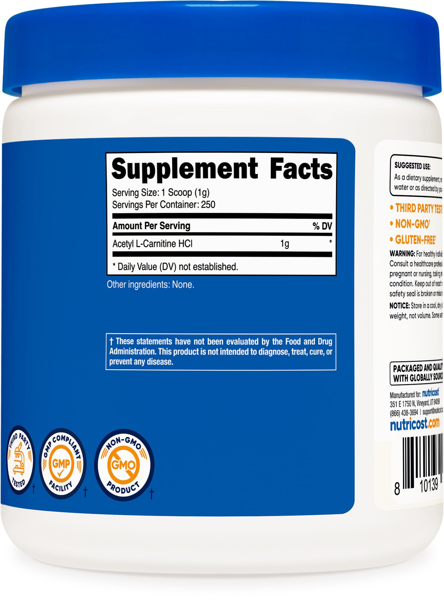 Nutricost Acetyl-L-Carnitine Powder packaging