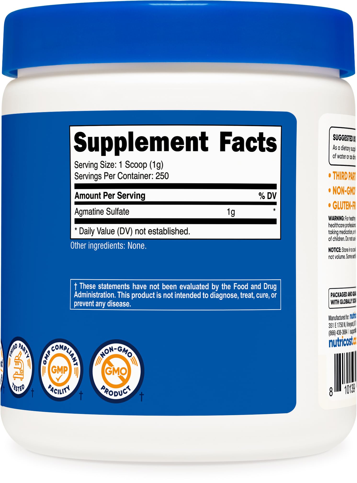Nutricost Agmatine Sulfate 250g powder packaging