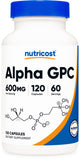 Nutricost Alpha GPC 300mg 120 vegetarian capsules front view