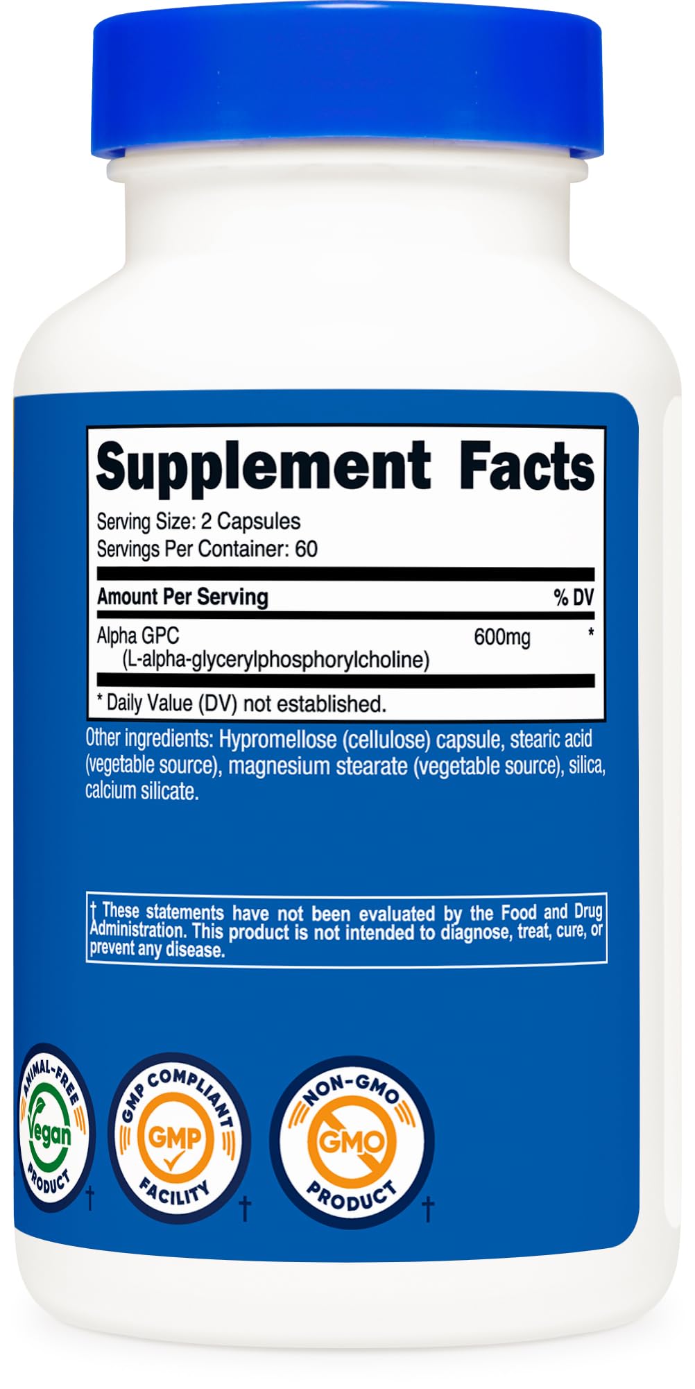 Nutricost Alpha GPC bottle with capsules beside it