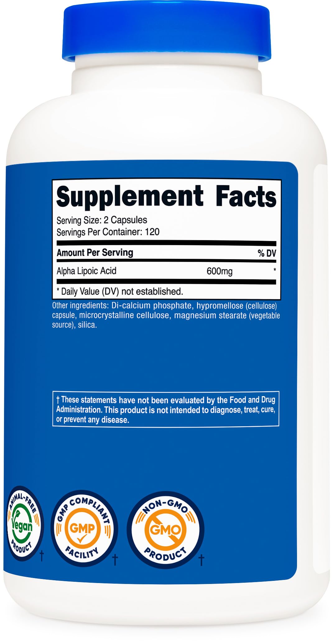 Nutricost Alpha Lipoic Acid 600mg bottle back view