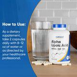 Nutricost Alpha Lipoic Acid 600mg bottle on a wooden table