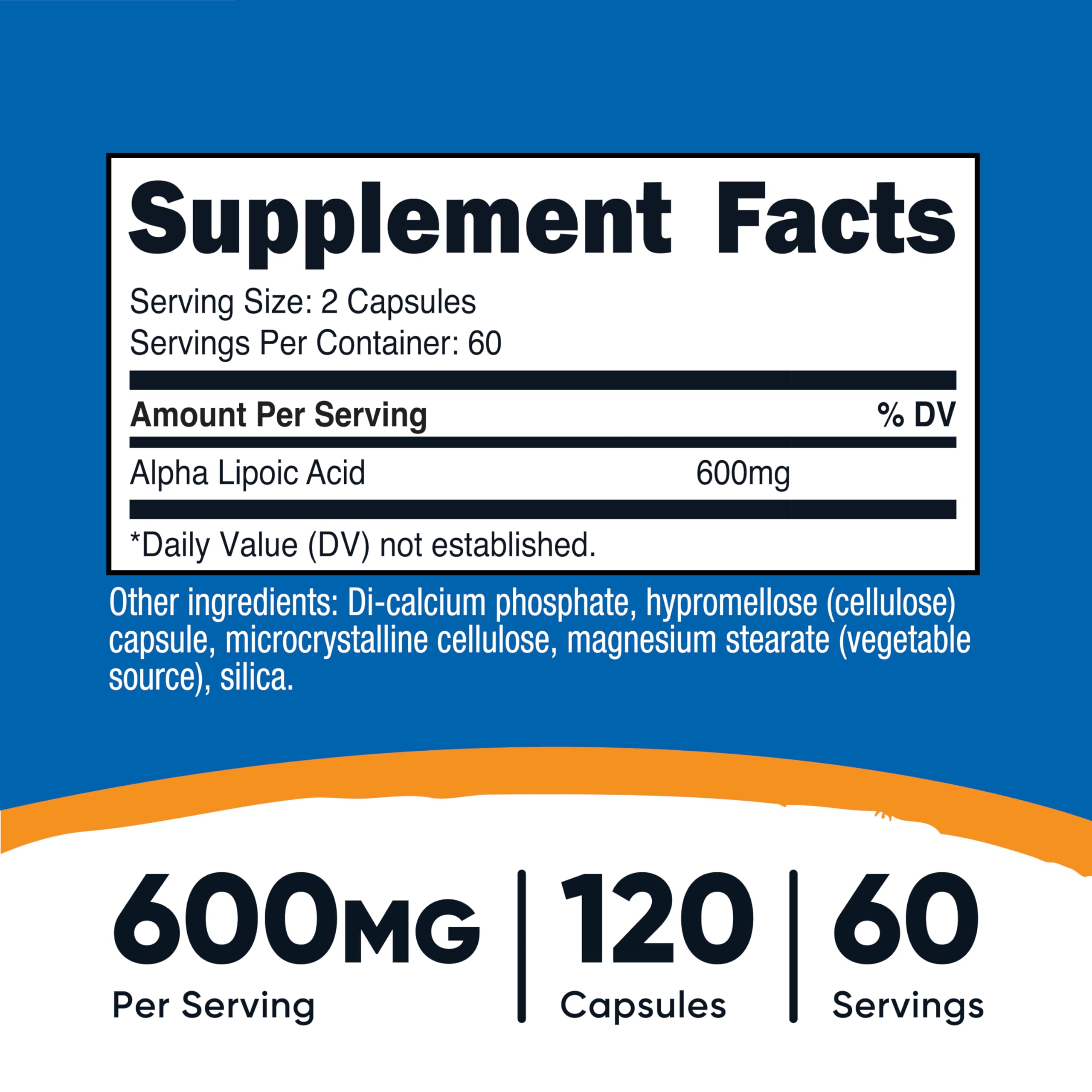 Nutricost Alpha Lipoic Acid 600mg bottle side view