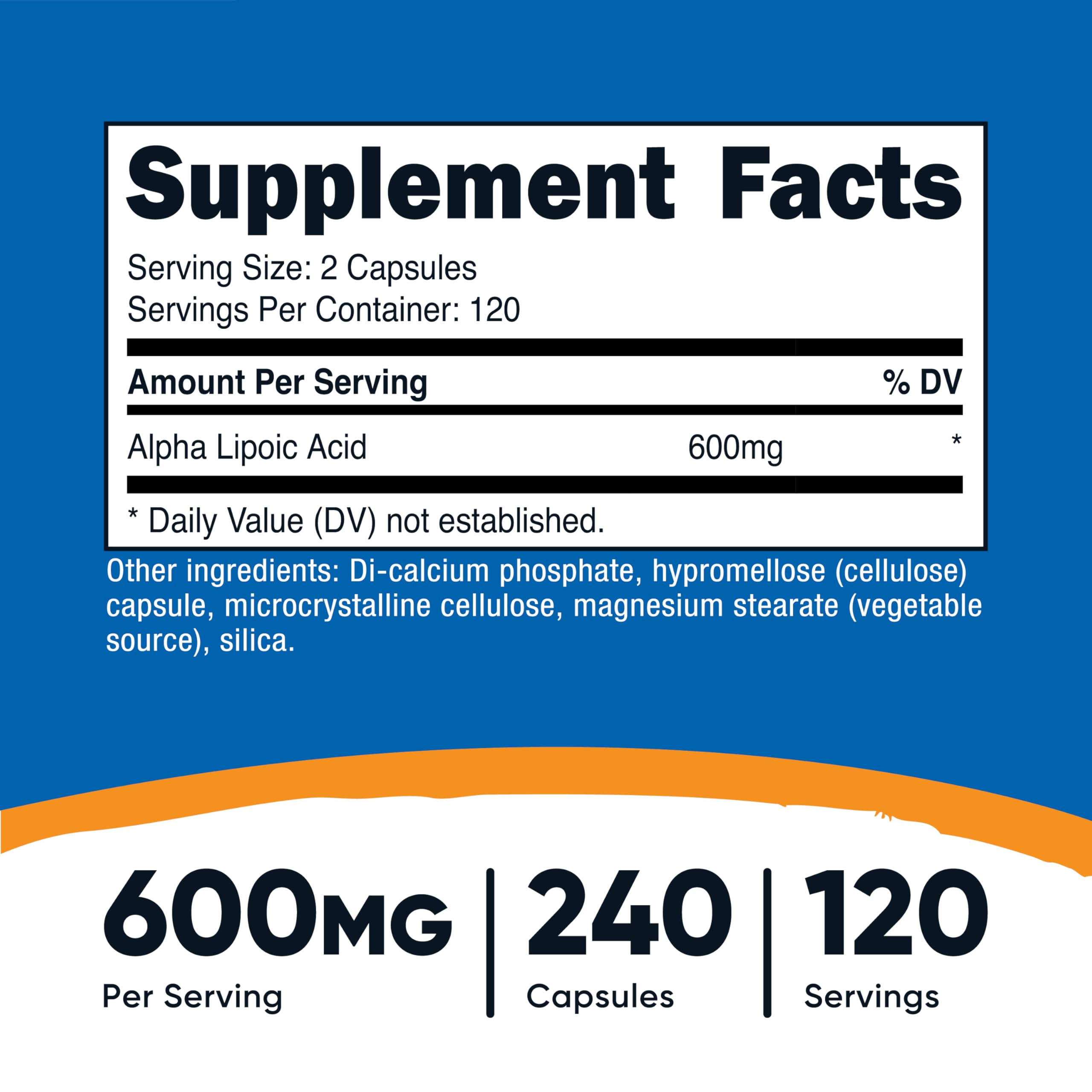 Nutricost Alpha Lipoic Acid 600mg bottle side view
