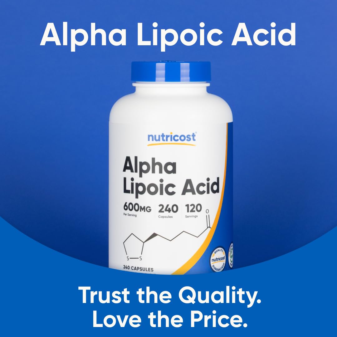 Nutricost Alpha Lipoic Acid 600mg capsule in hand