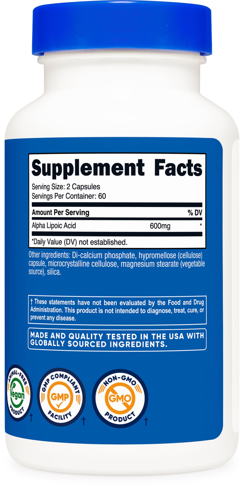Nutricost Alpha Lipoic Acid 600mg capsules in hand