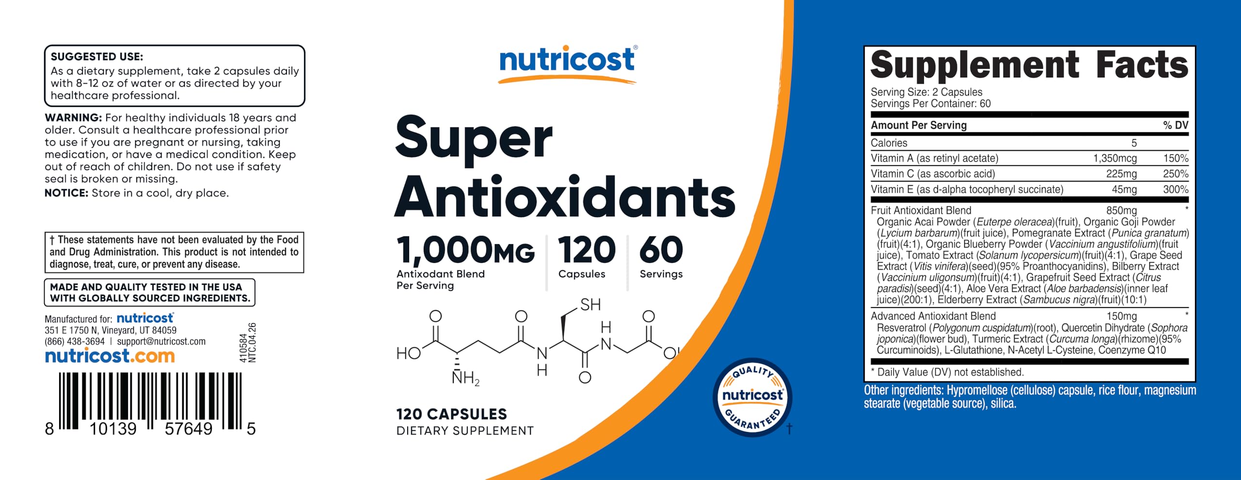Nutricost Antioxidant Blend Capsules nutritional information