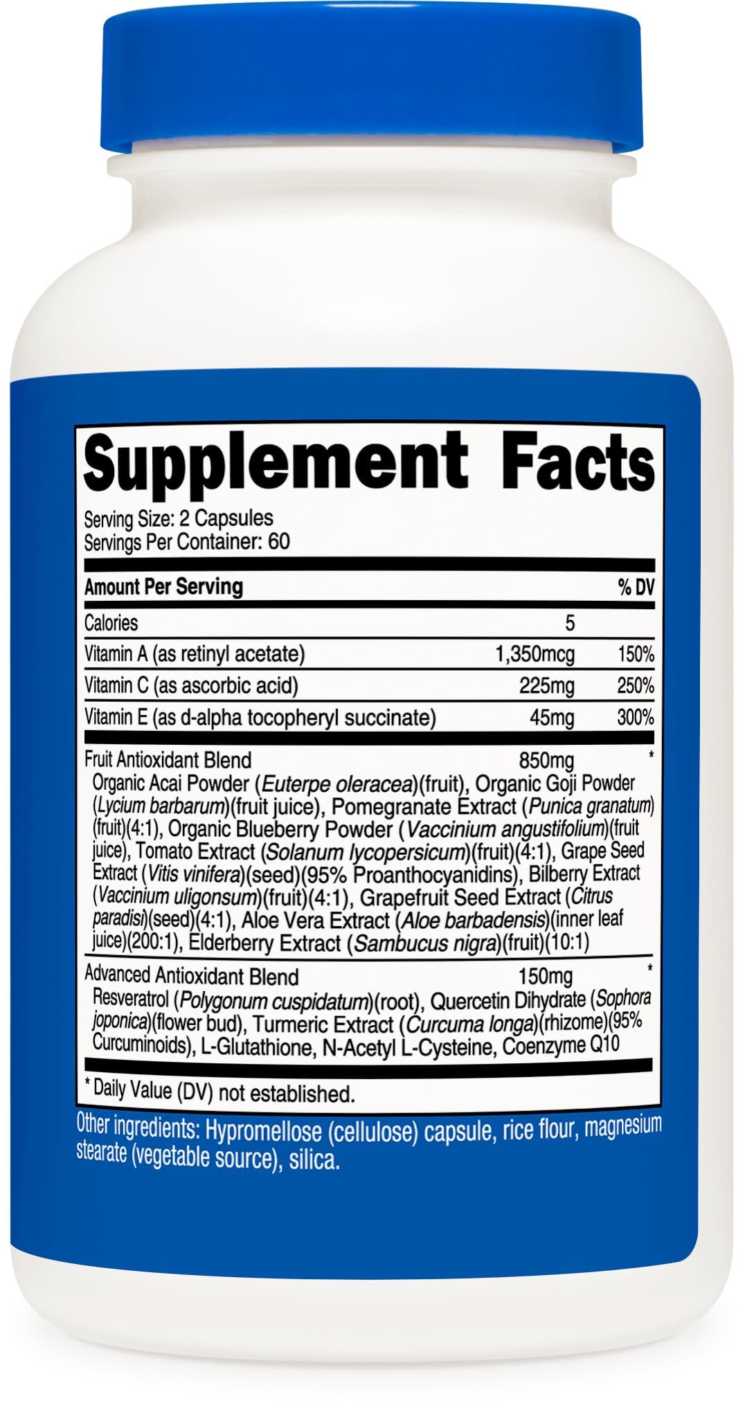 Nutricost Antioxidant Blend Capsules with fruits background