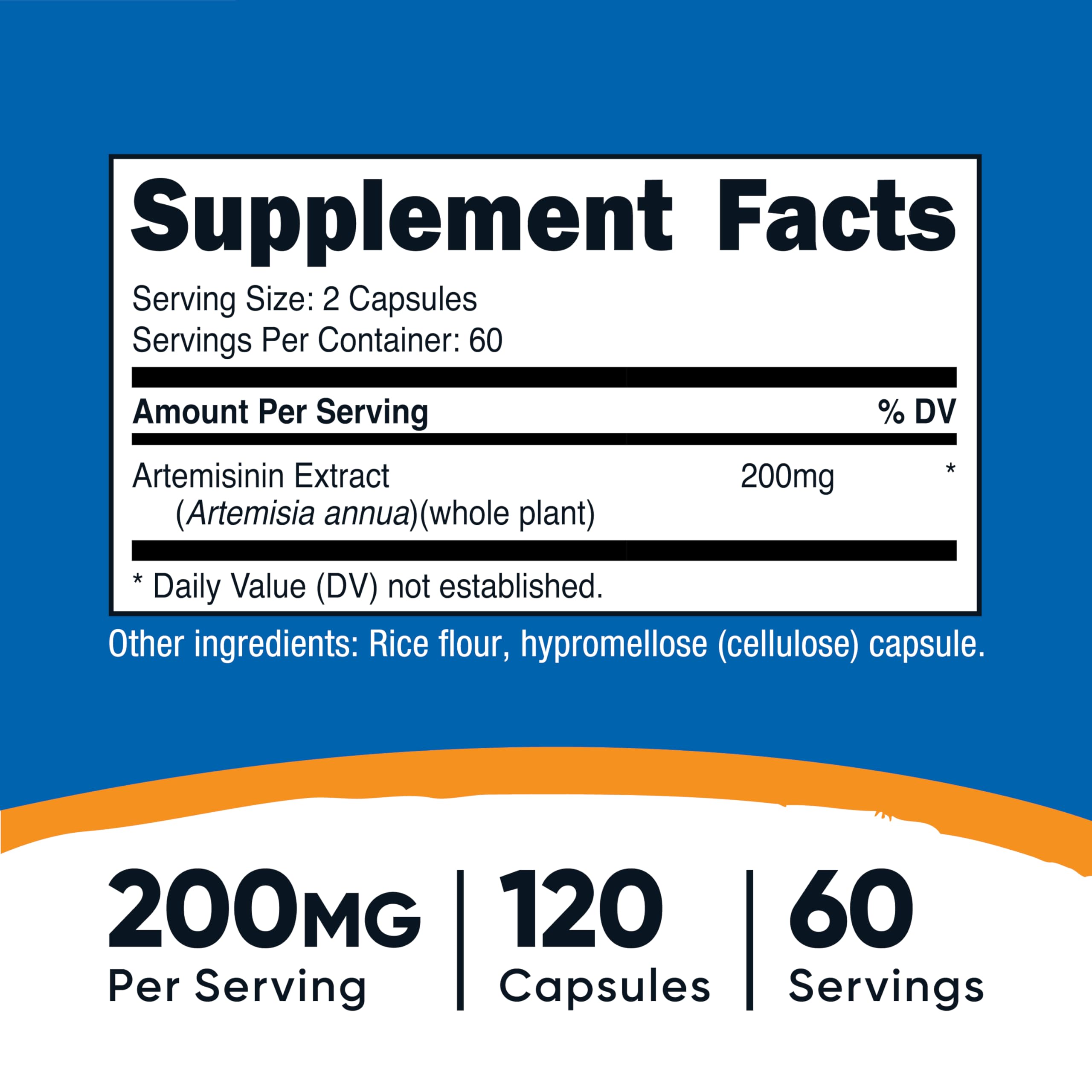 Nutricost Artemisinin Capsules 200mg side view with label