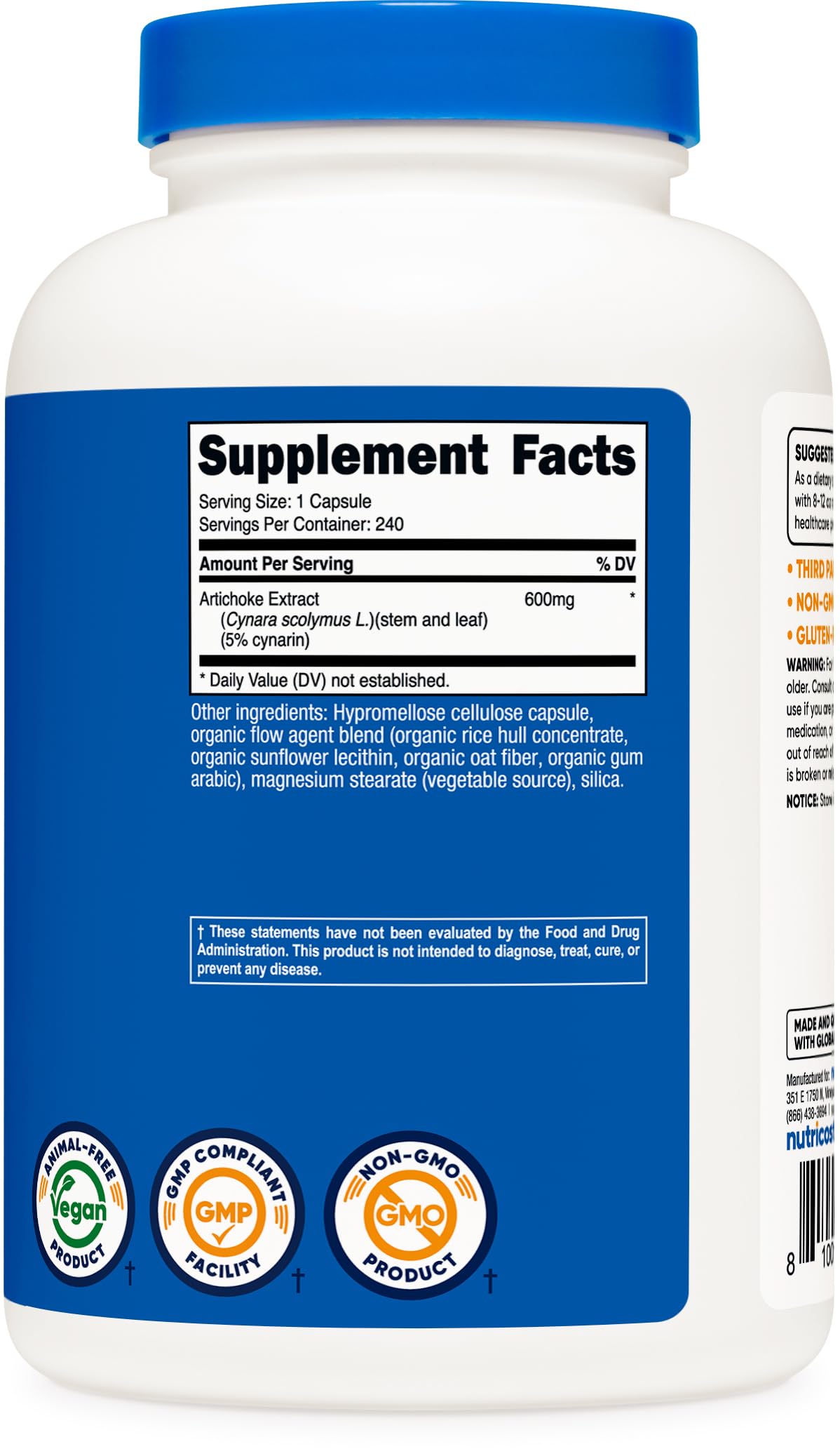 Nutricost Artichoke Extract label close-up showing ingredients