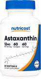 Nutricost Astaxanthin 12mg softgels bottle front view