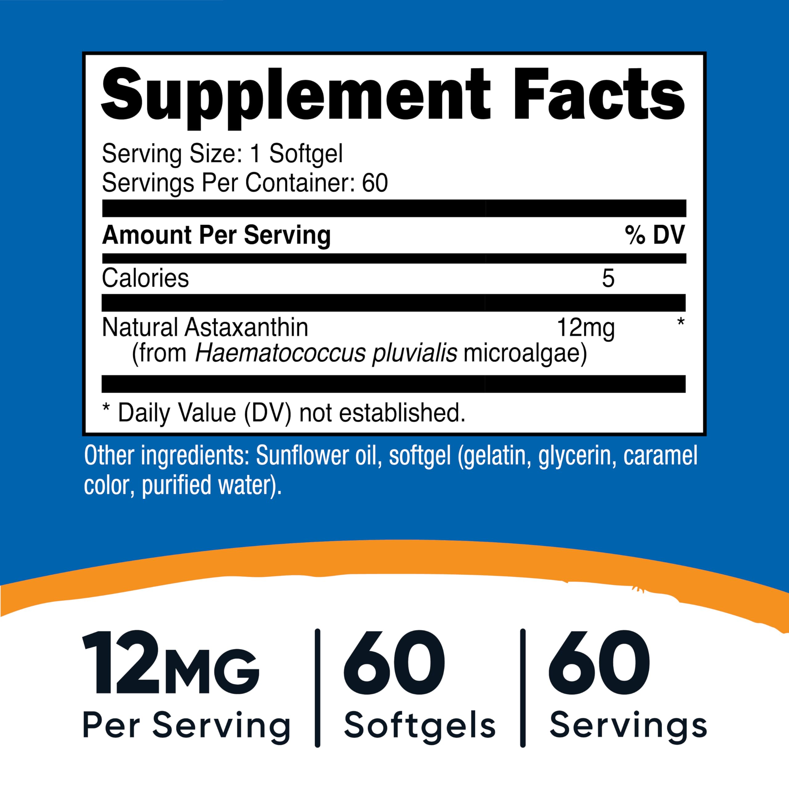 Nutricost Astaxanthin 12mg softgels side view showing softgel