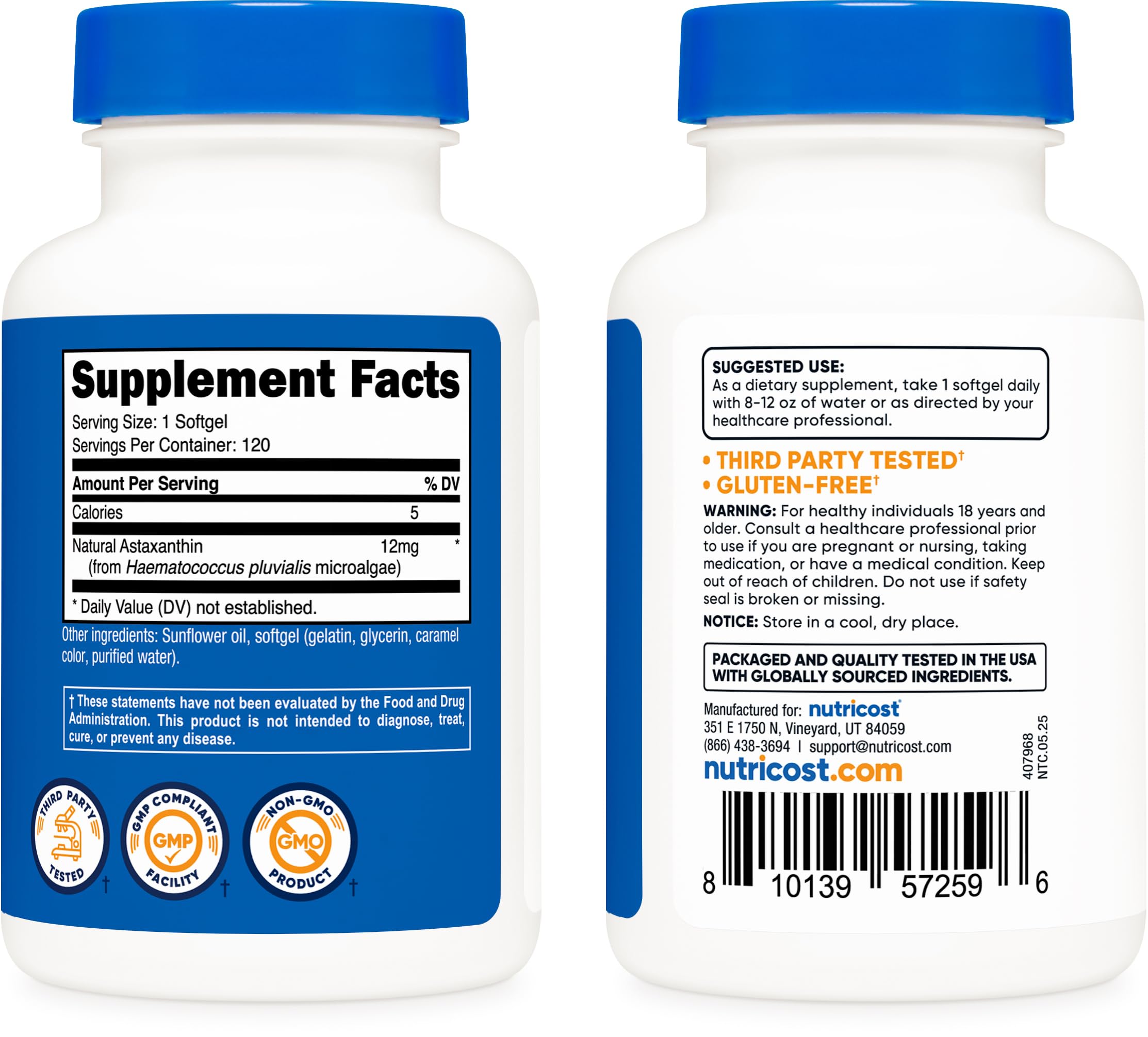 Nutricost Astaxanthin Softgels 12mg close-up of softgel