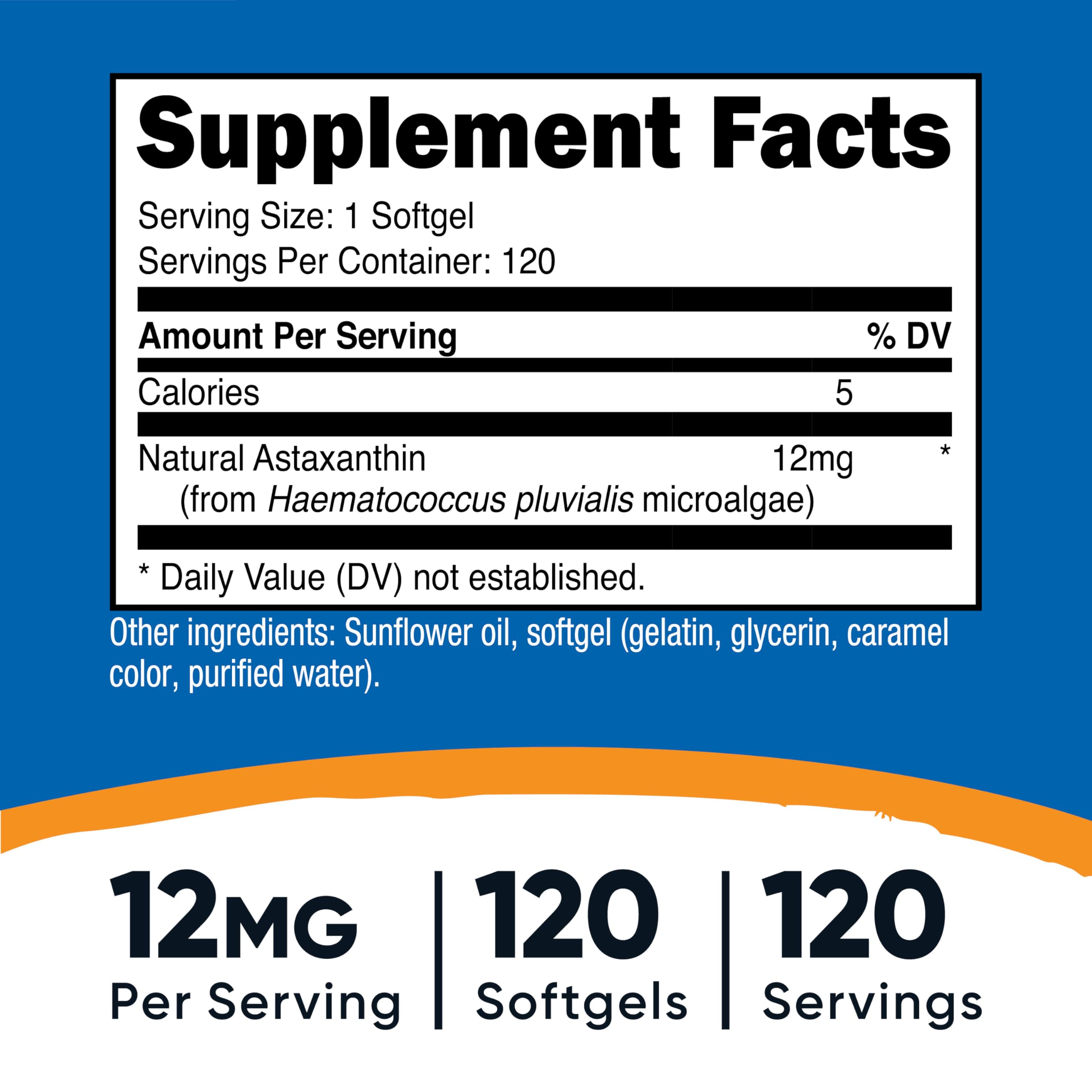 Nutricost Astaxanthin Softgels 12mg side view showing softgels