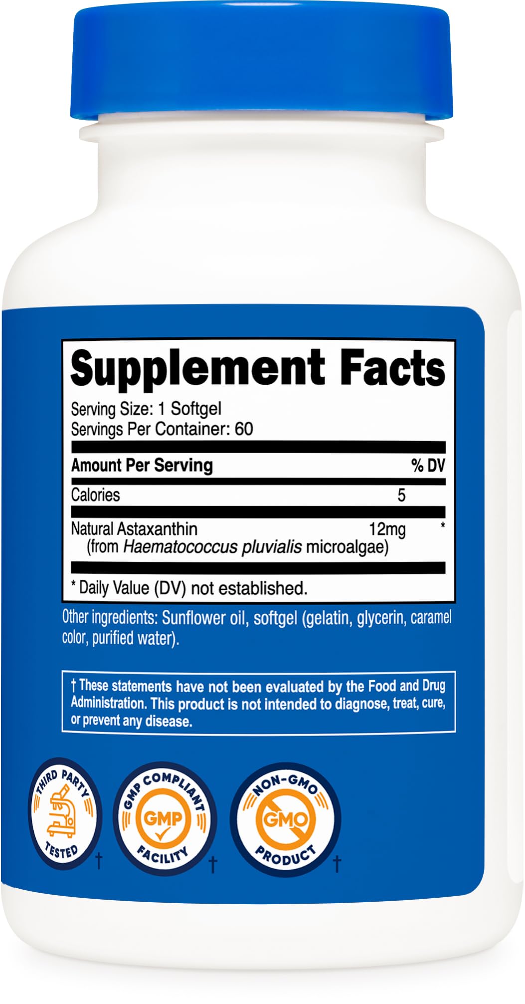 Nutricost Astaxanthin softgels showing natural ingredients