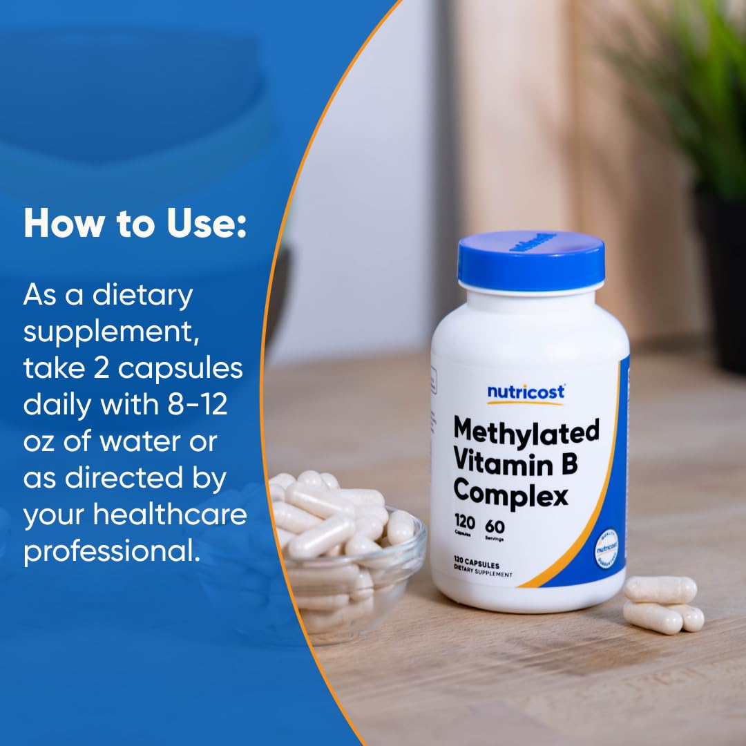 Nutricost B-Complex Vitamins on a wooden table