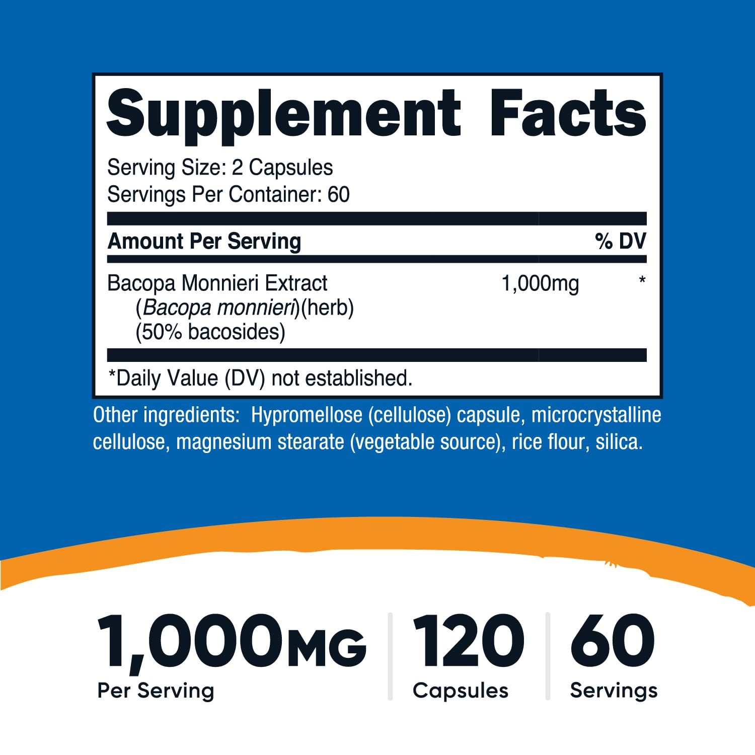 Nutricost Bacopa Monnieri 120 vegetarian capsules side view