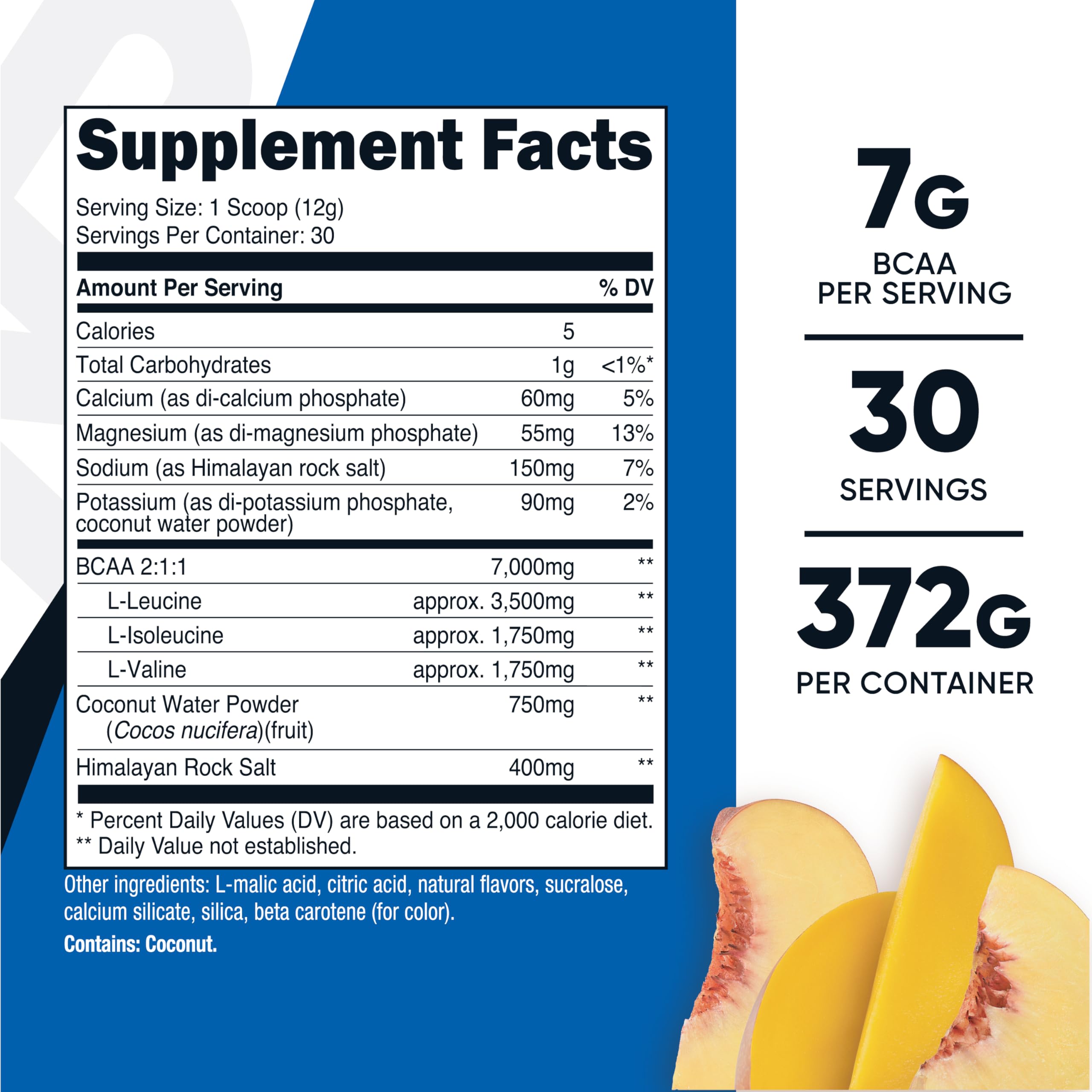 Nutricost BCAA + Hydration 476g back view showing nutritional information