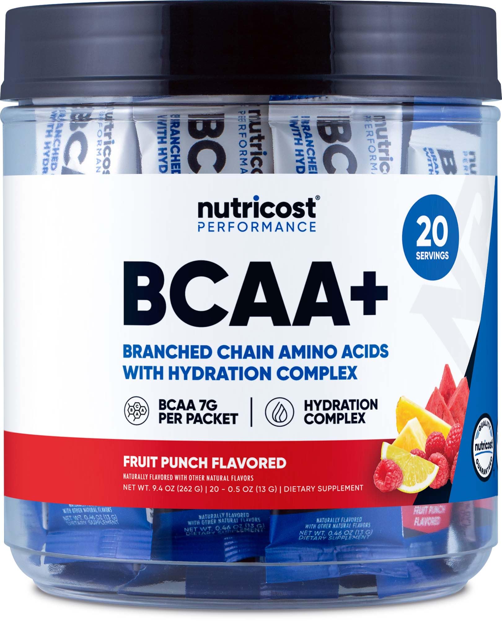 Nutricost BCAA + Hydration Supplement Fruit Punch flavour front view