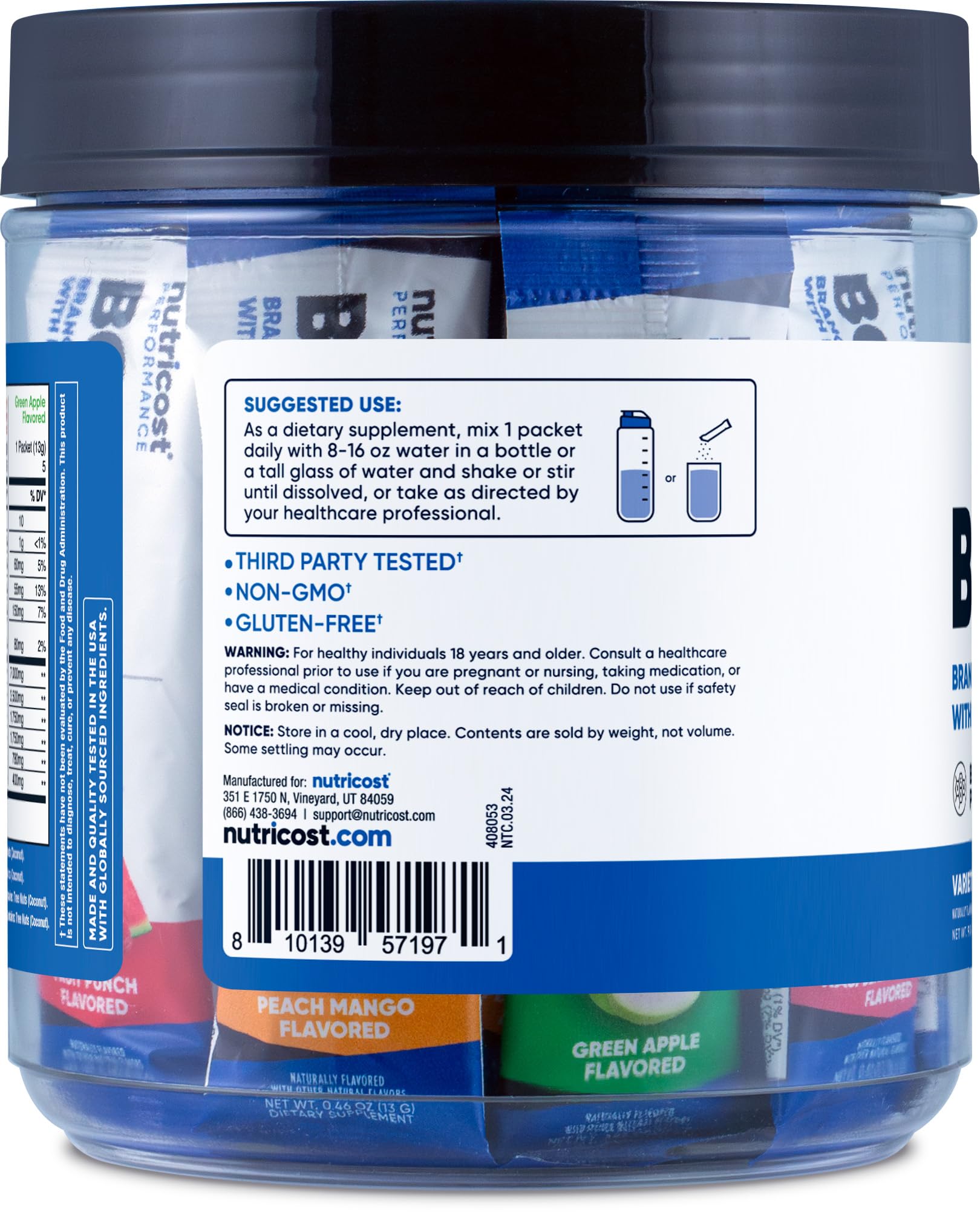 Nutricost BCAA + Hydration Supplement ingredients list