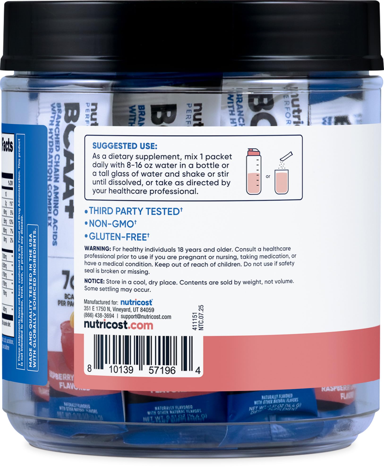 Nutricost BCAA + Hydration Supplement Raspberry Lemonade mixed in water