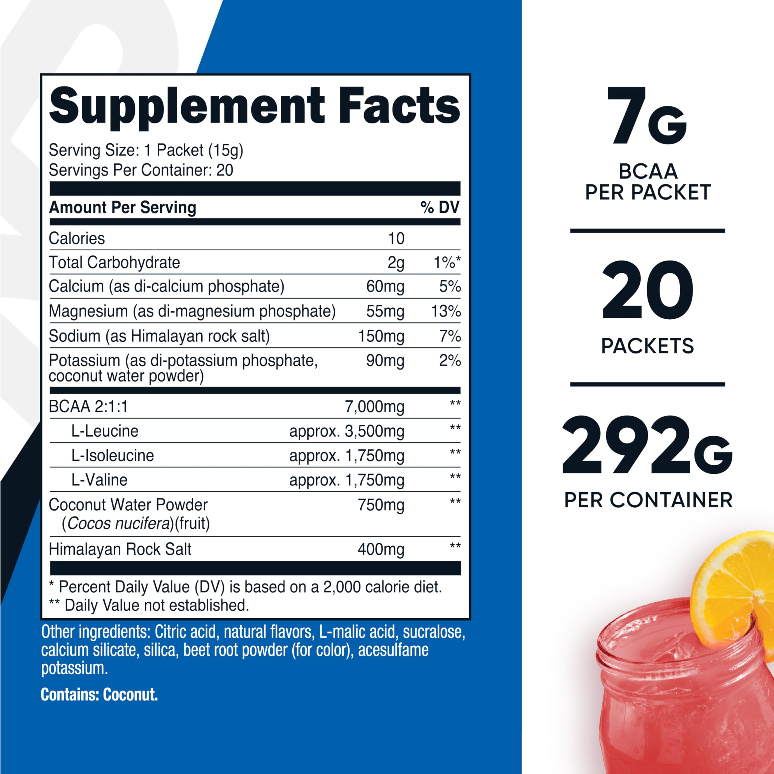 Nutricost BCAA + Hydration Supplement Raspberry Lemonade side view