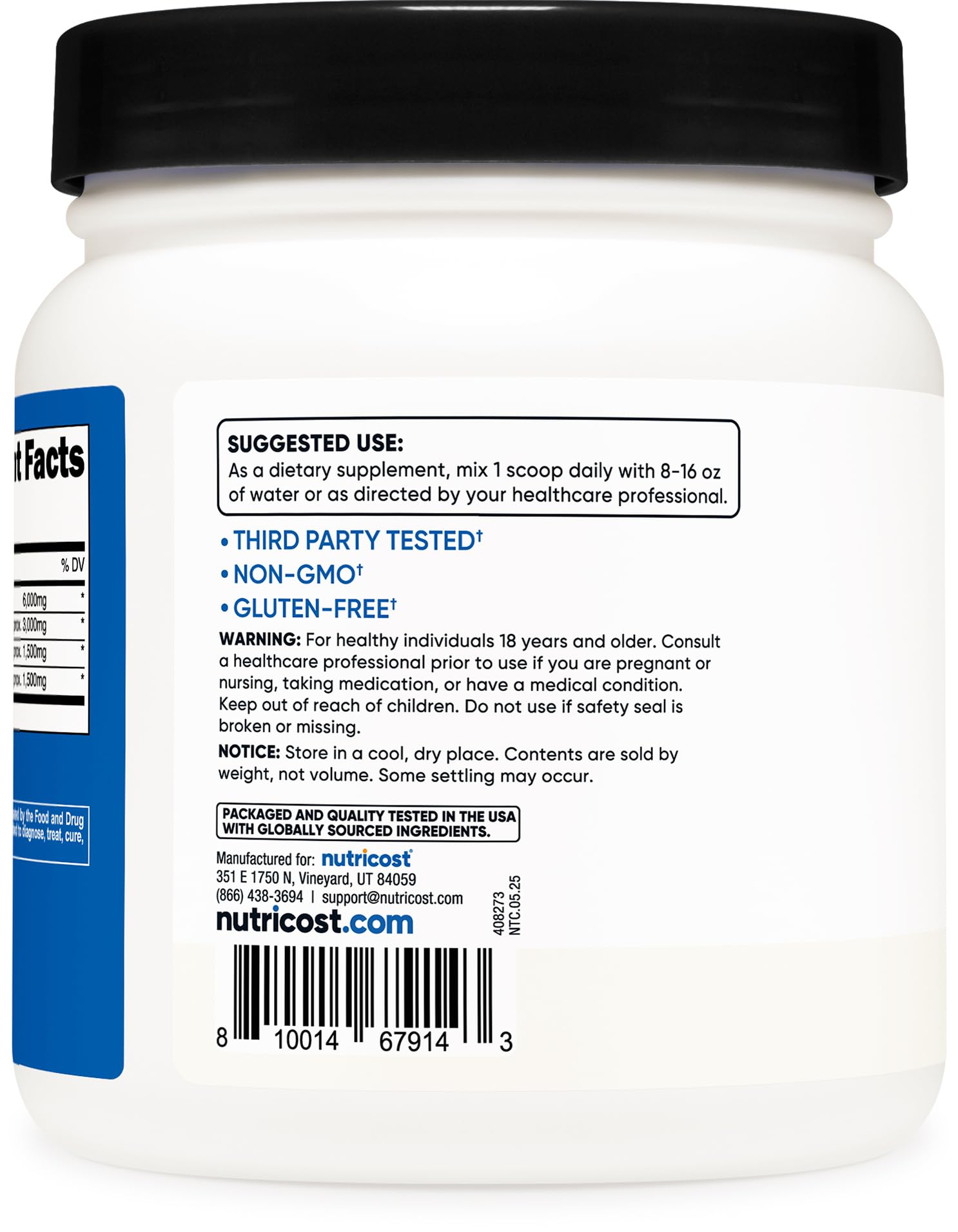 Nutricost BCAA Powder 2:1:1 Instantized 499g nutritional information