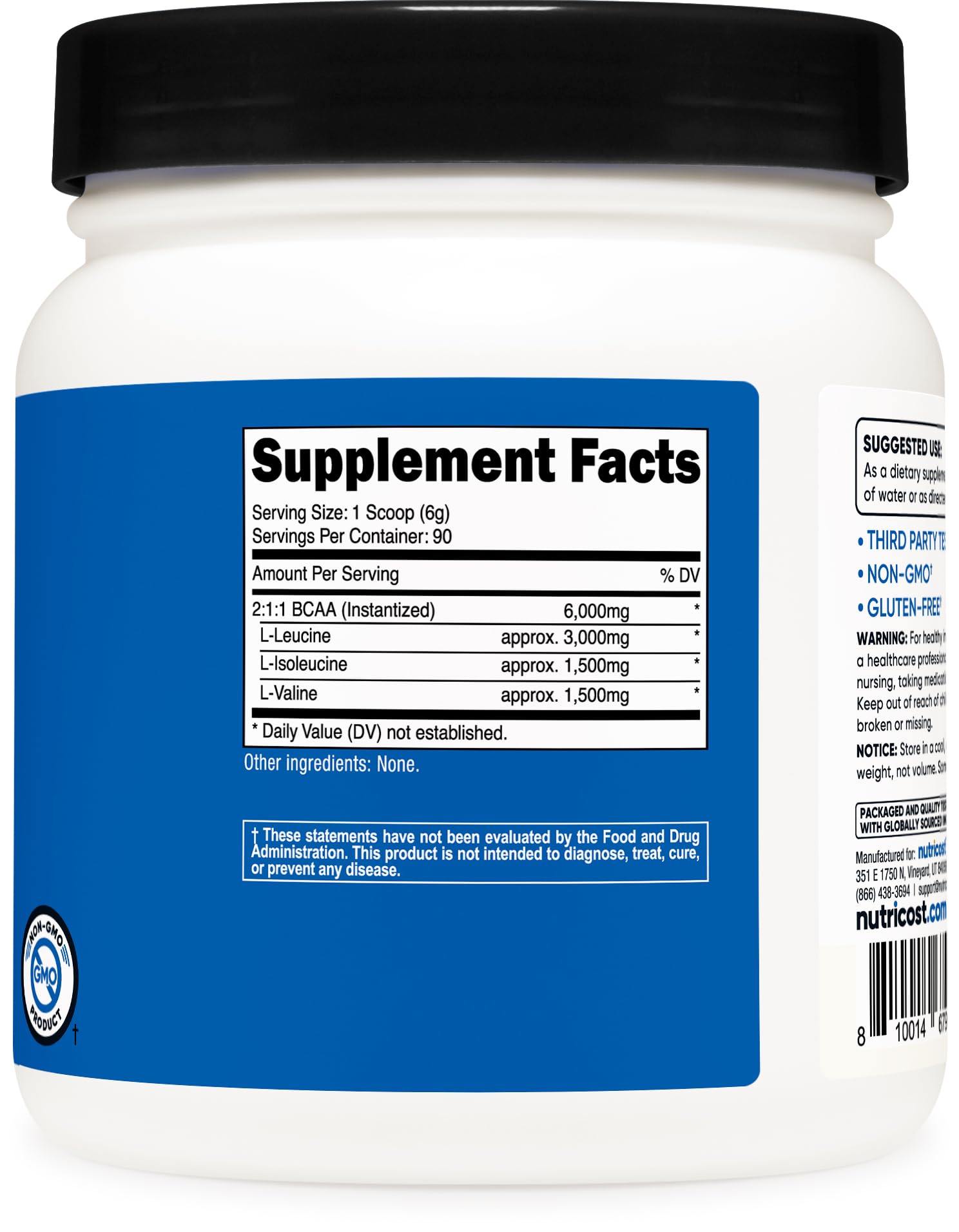 Nutricost BCAA Powder 2:1:1 Instantized 499g with shaker bottle