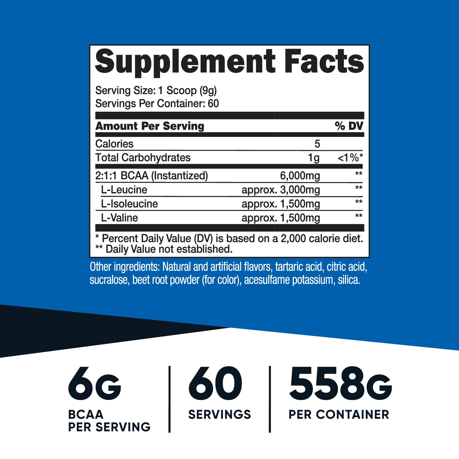 Nutricost BCAA Powder 500g back view showing ingredients