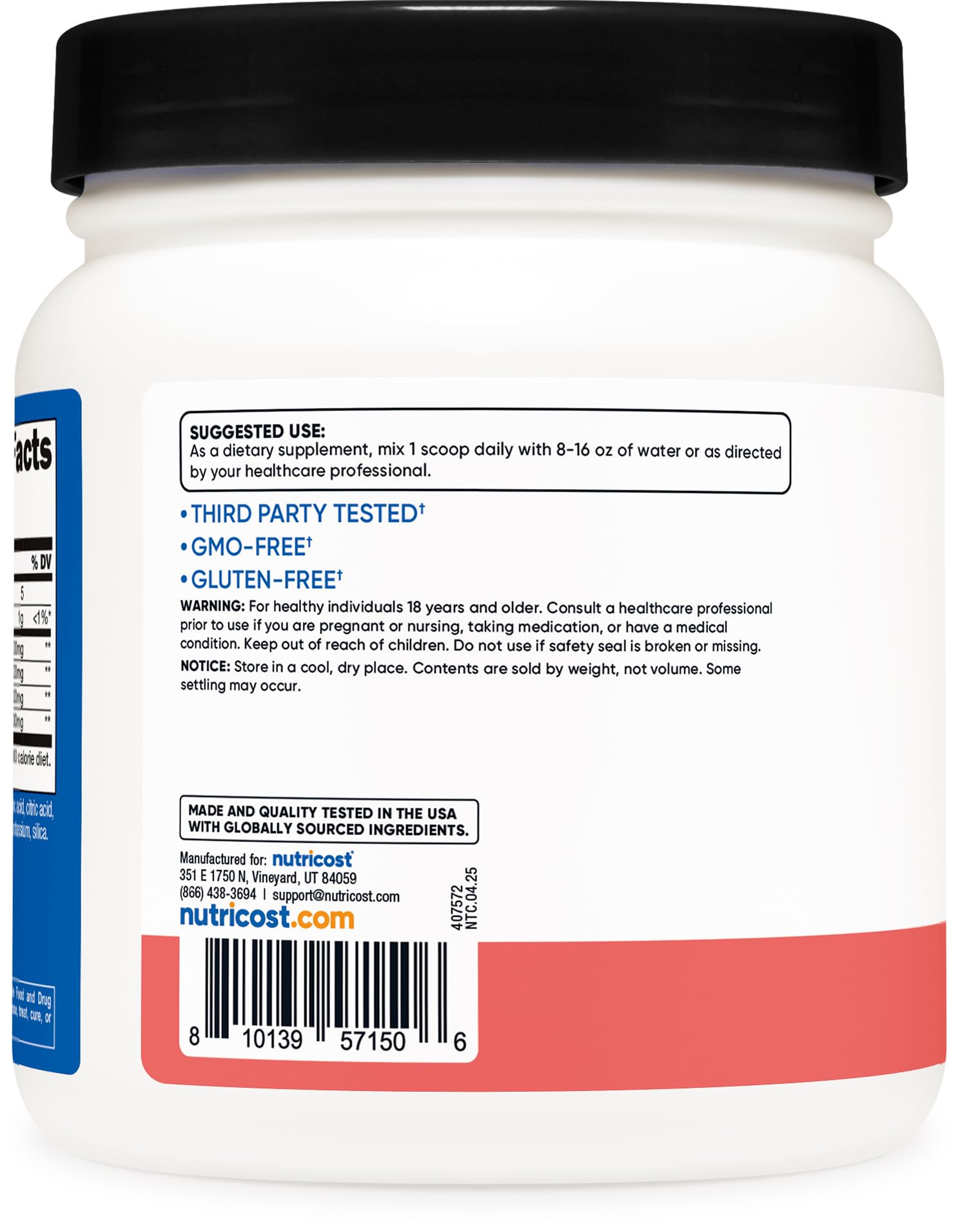 Nutricost BCAA Powder 500g packaging on a wooden table