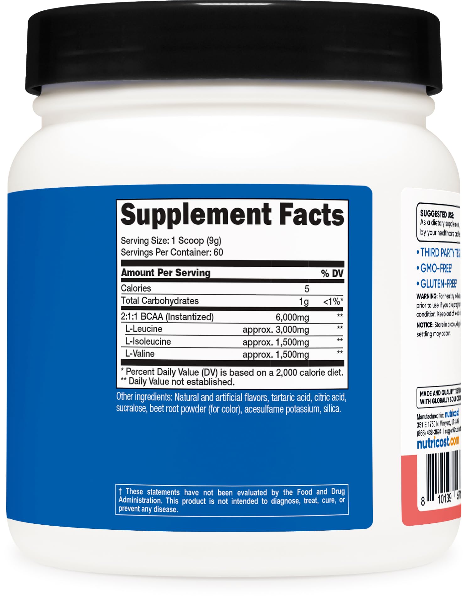 Nutricost BCAA Powder 500g with a measuring scoop