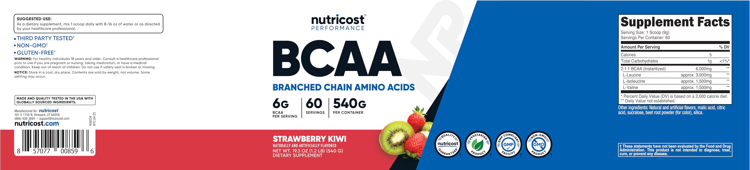 Nutricost BCAA Powder 630g ingredients list