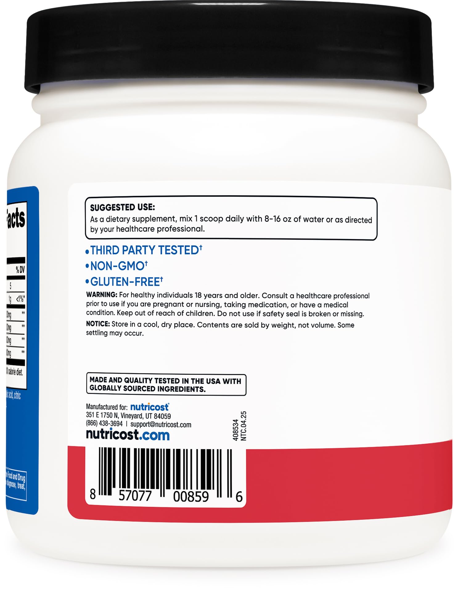 Nutricost BCAA Powder 630g nutritional information
