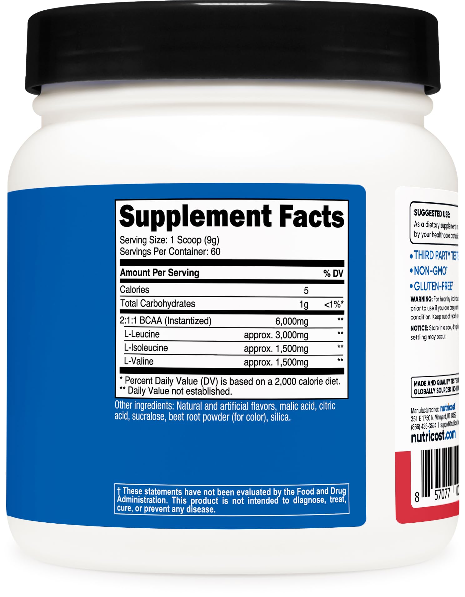 Nutricost BCAA Powder 630g with shaker bottle