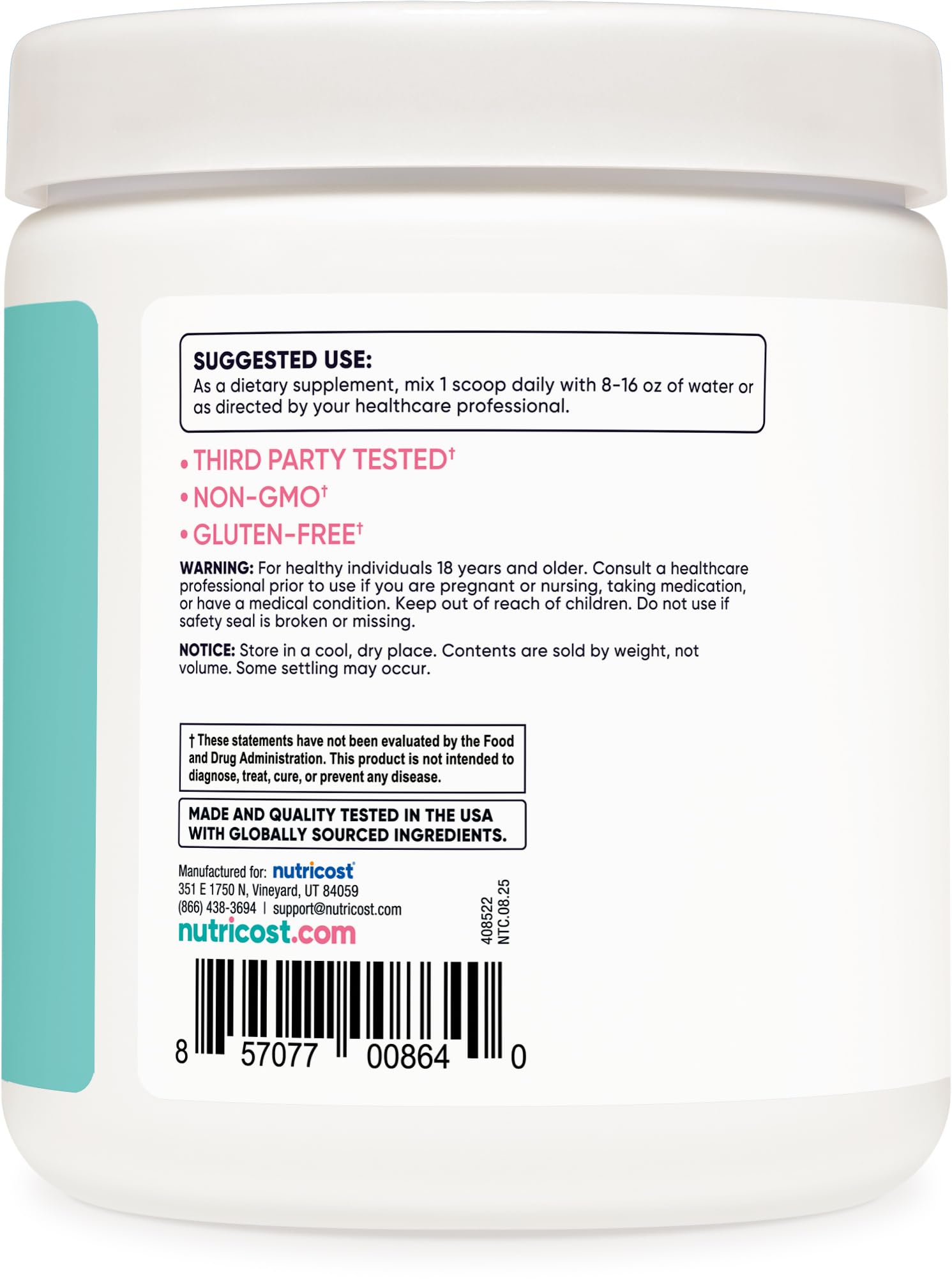 Nutricost BCAA Powder for Women 330g ingredients list