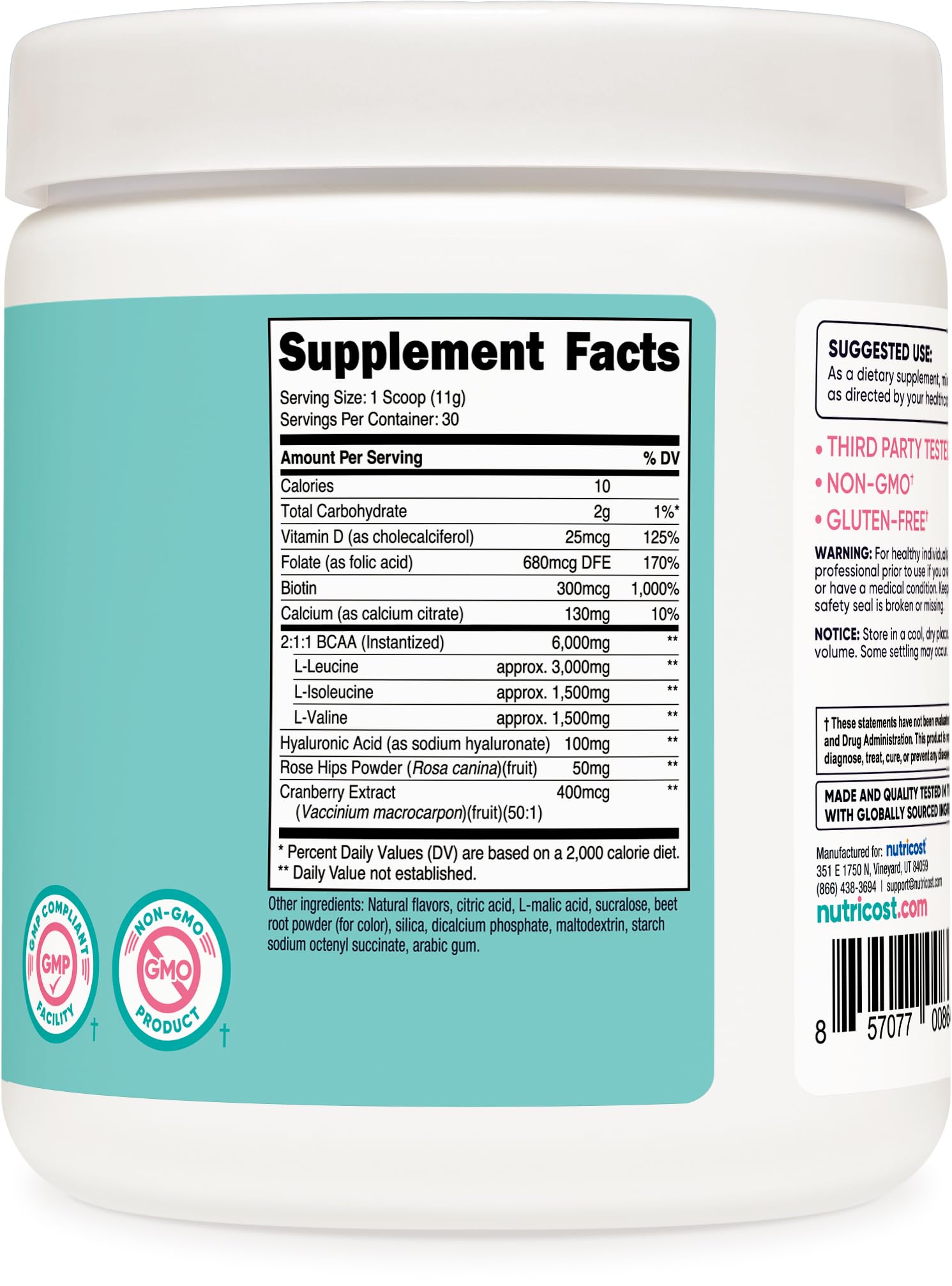 Nutricost BCAA Powder for Women 330g serving suggestion