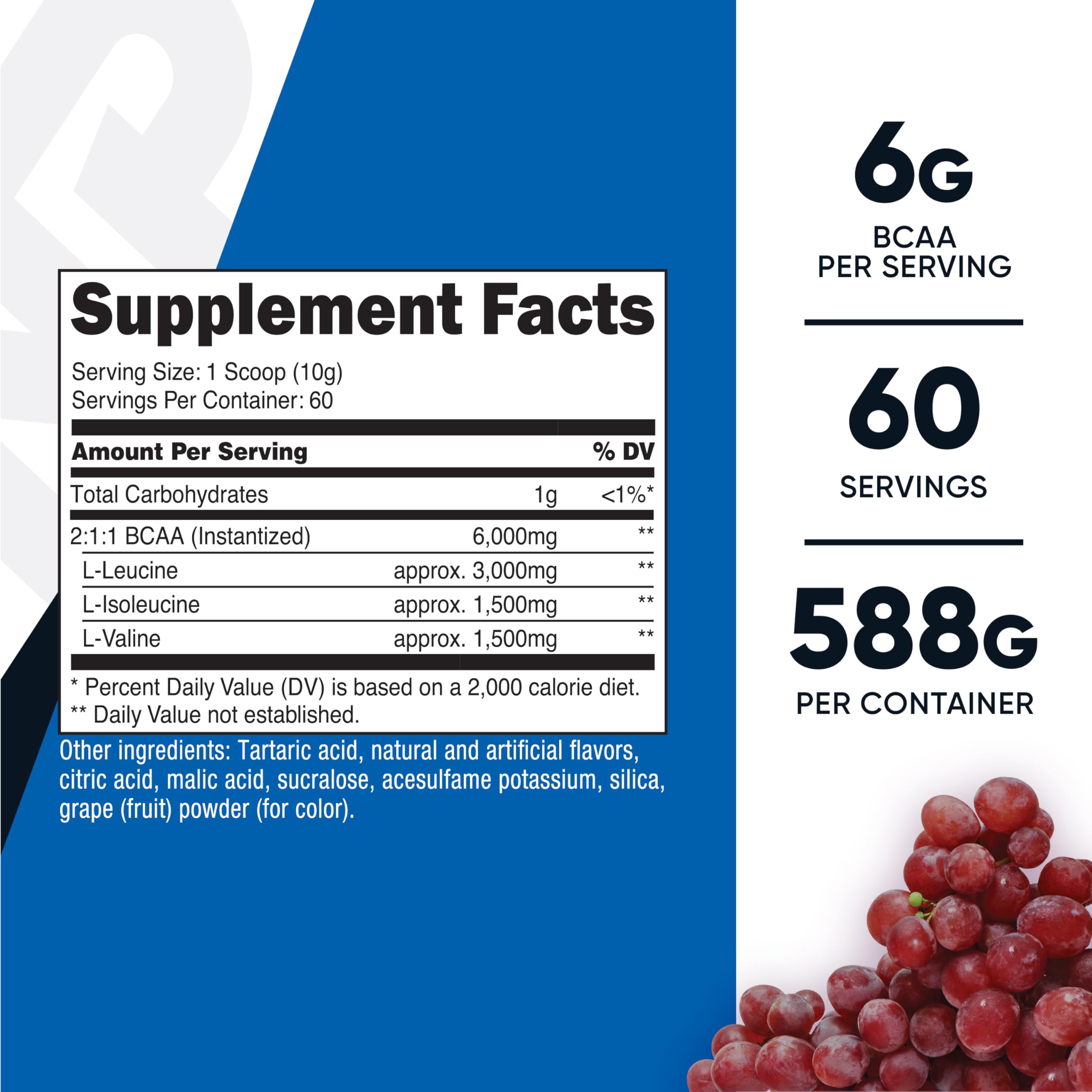 Nutricost BCAA Powder grape flavour back view