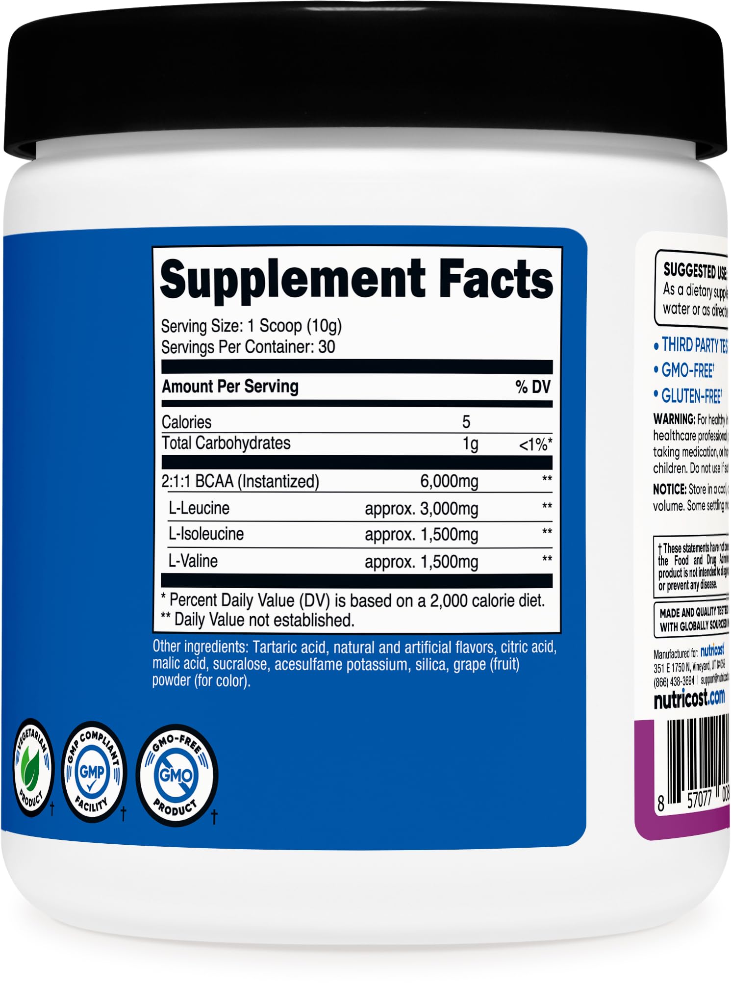 Nutricost BCAA Powder grape flavour packaging