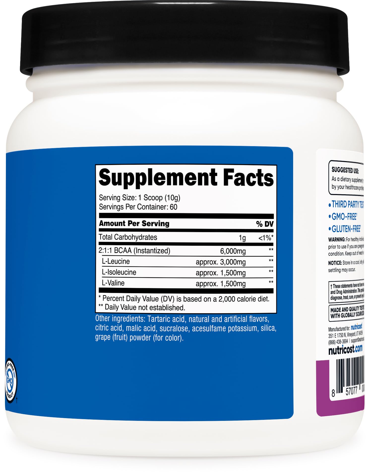 Nutricost BCAA Powder grape flavour packaging