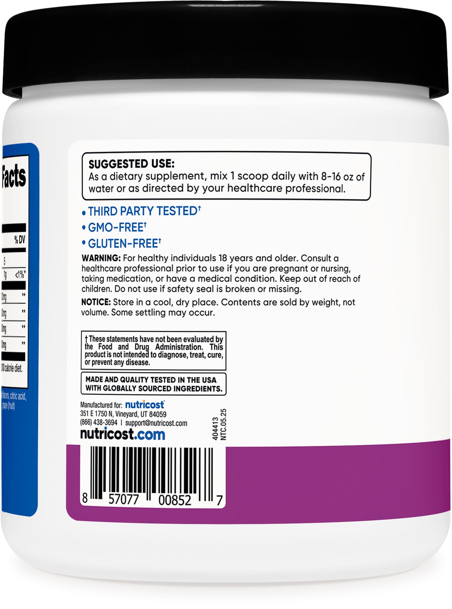 Nutricost BCAA Powder grape flavour serving suggestion