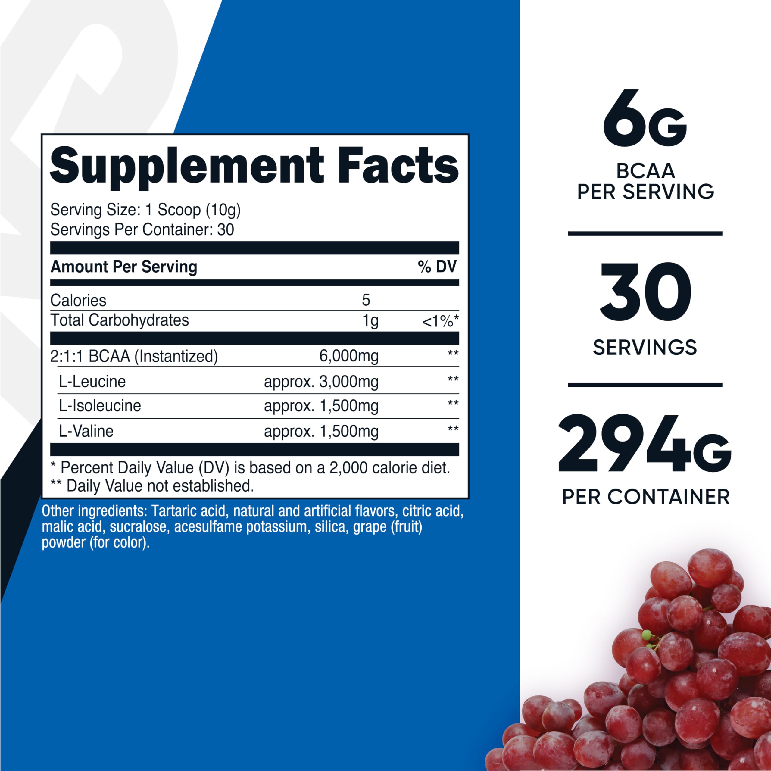 Nutricost BCAA Powder grape flavour side view
