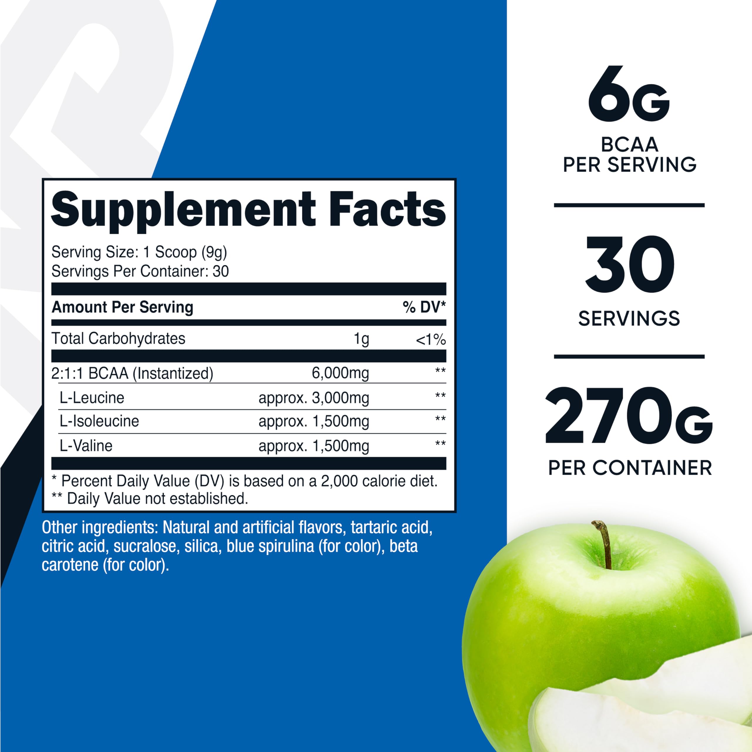 Nutricost BCAA Powder Green Apple back view with nutritional information