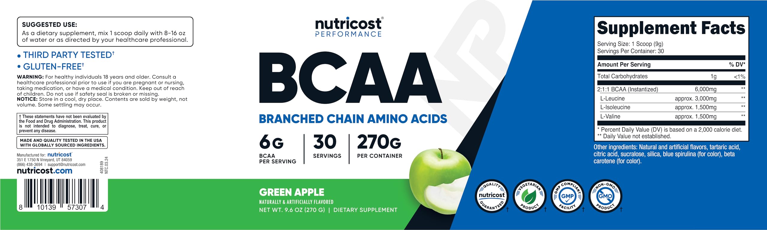 Nutricost BCAA Powder Green Apple close-up of powder texture