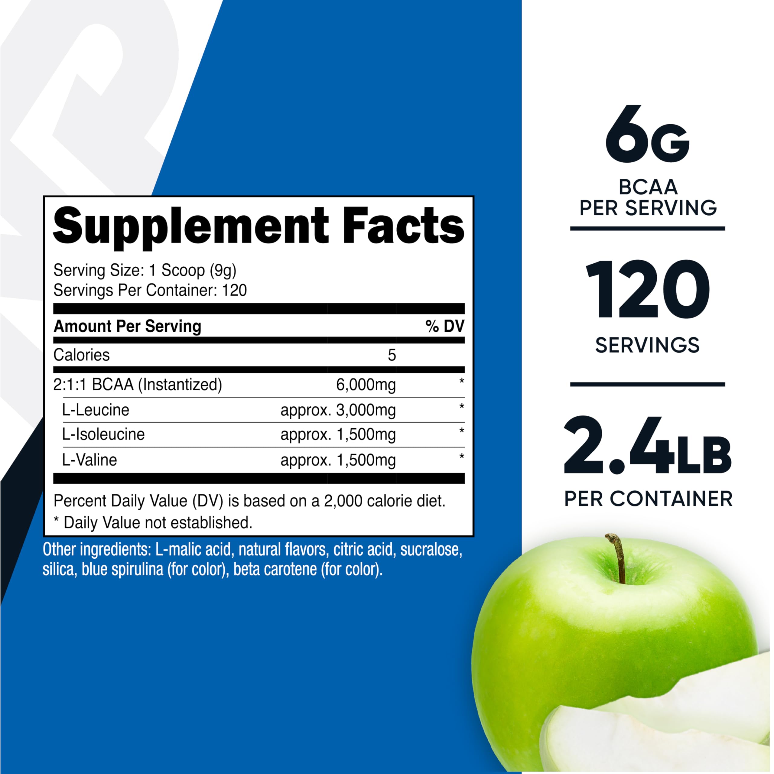 Nutricost BCAA Powder Green Apple container side view