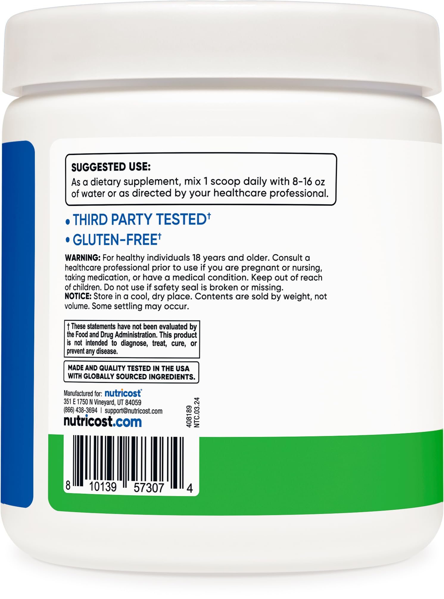 Nutricost BCAA Powder Green Apple scoop with powder