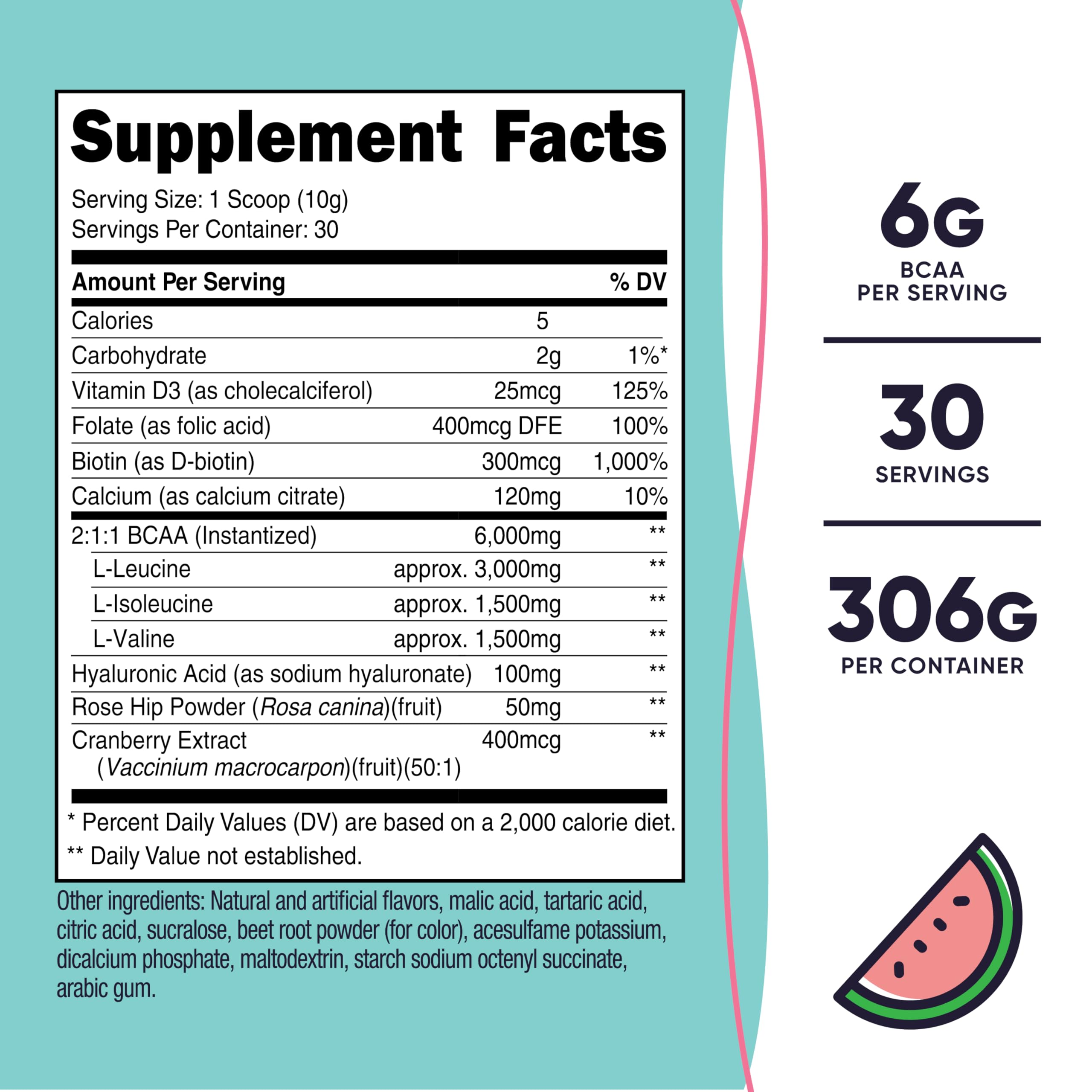 Nutricost BCAA Powder nutritional information label